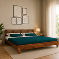 The Linear Sheesham Solid Wood Bed – Modern Low-Profile Platform Bed with Slatted Headboard
