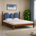 The Royal Azure Arched Solid Wood Bed – Premium Handcrafted Bed with Indigo Blue Upholstered Panels