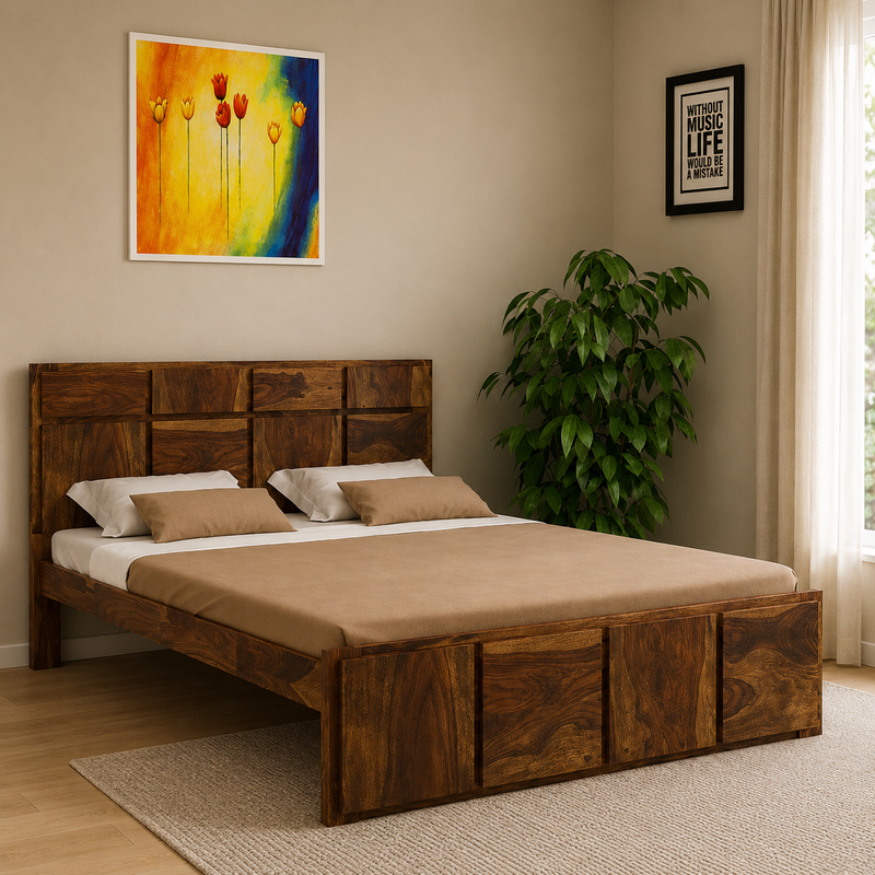 The Grid Luxury Velvet Upholstered Bed – Modern Grid-Tufted Platform Bed with Padded Headboard