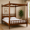 The Maharaja Solid Wood Four Poster Bed – Classic Canopy Bed Frame with Turned Spindles &amp; Turned Pillars