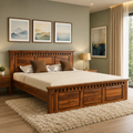 The Heritage Checkered Master Bed – Premium Solid Wood Bed Frame with Detailed Lattice Accents
