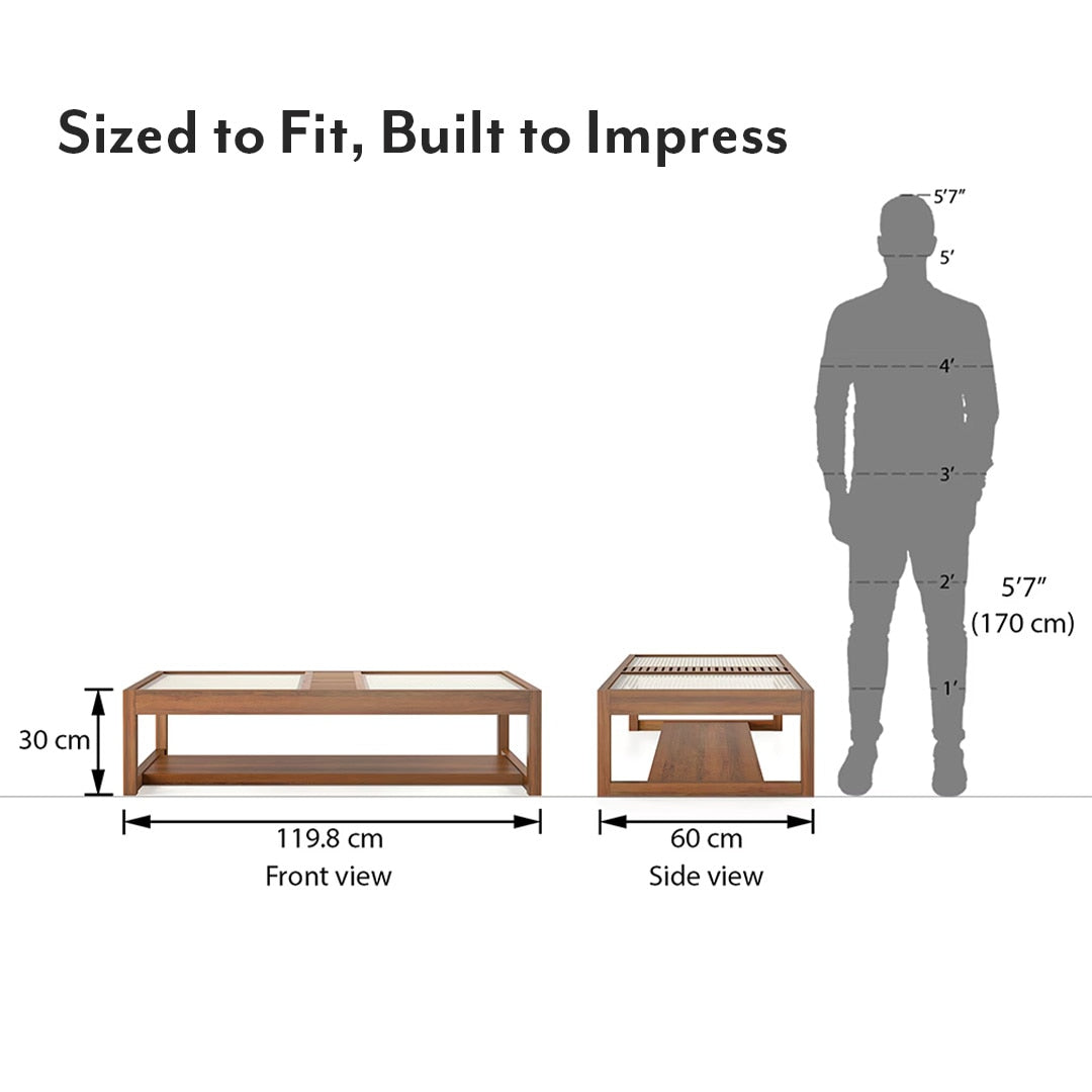 Fujiwara Rectangular Solid Wood Coffee Table In Amber Walnut Finish - Marwar Craft & Furiniture