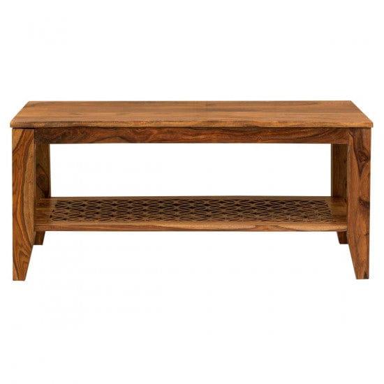 Kansas Carved net Coffee Table in Honey Finish - Marwar Craft & Furniture