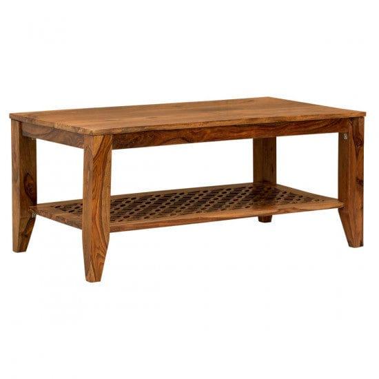 Kansas Carved net Coffee Table in Honey Finish - Marwar Craft & Furniture