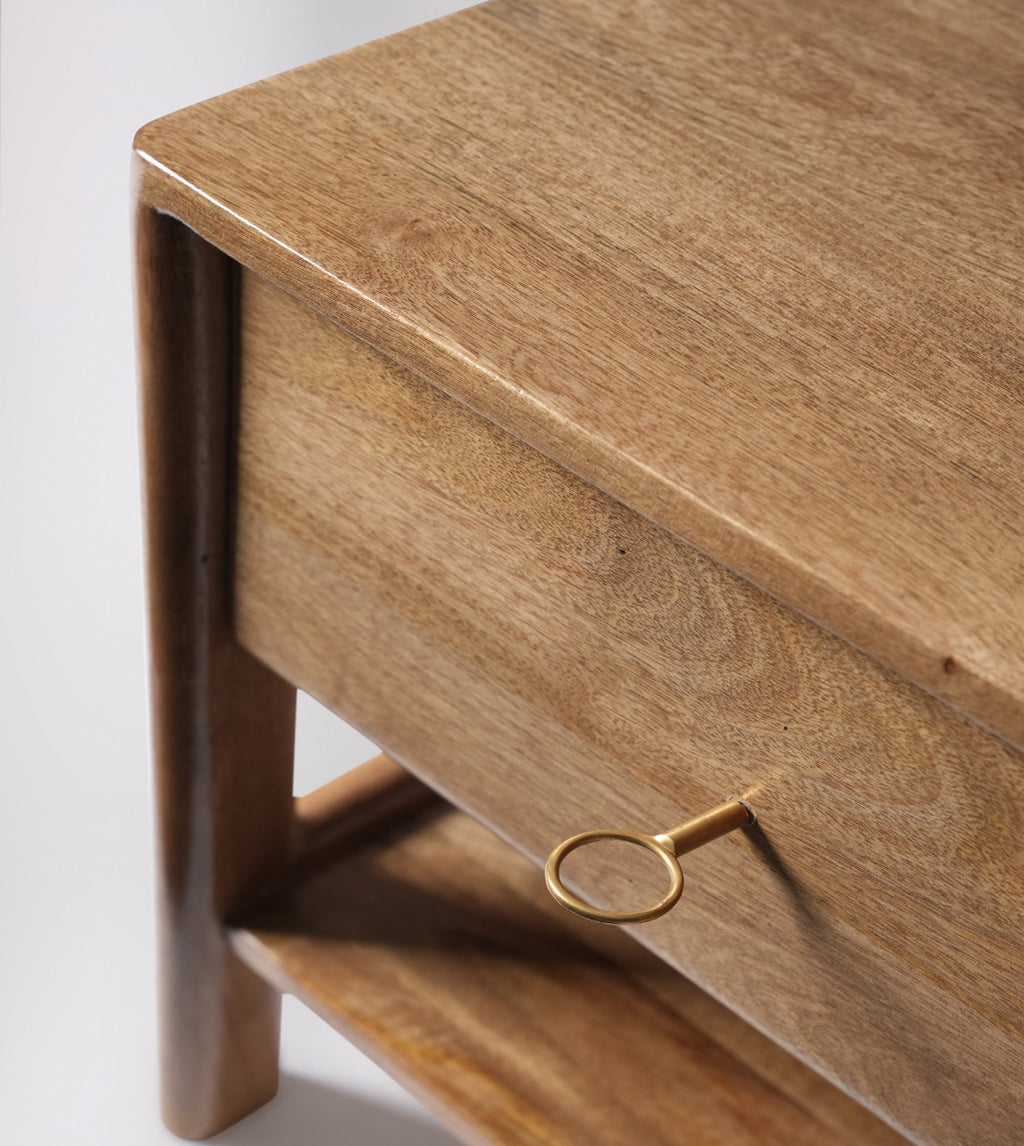 Lieaf Solid Wood Bed Side Table In Natural Finish - Woodenmood -Marwar Craft & Furniture