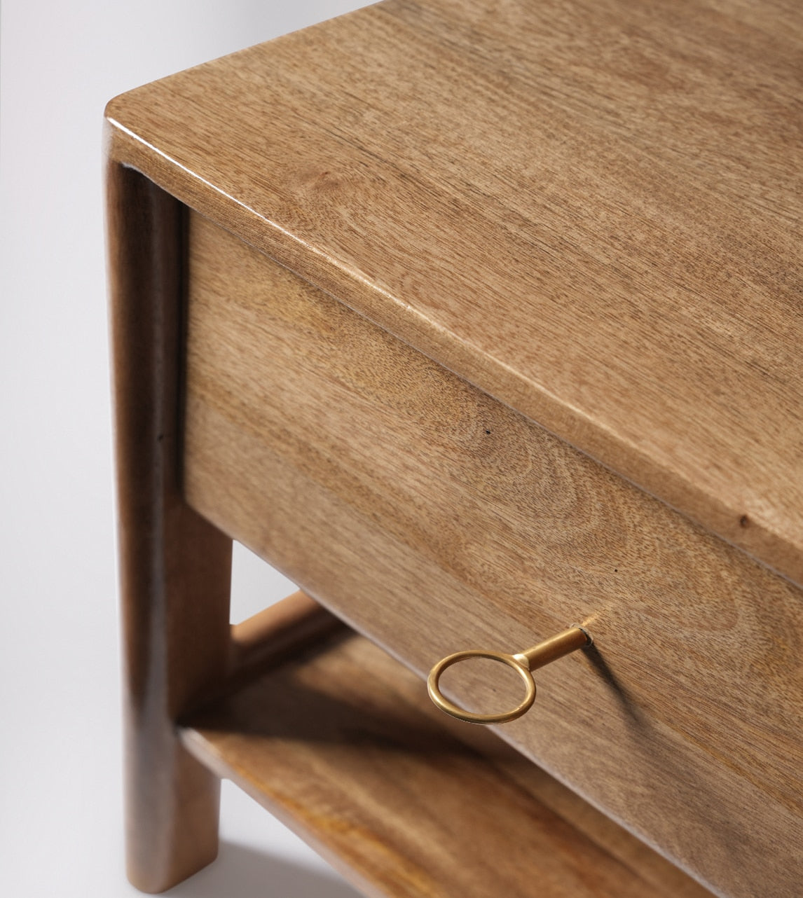 Lieaf Solid Wood Bed Side Table In Natural Finish - Woodenmood -Marwar Craft & Furniture