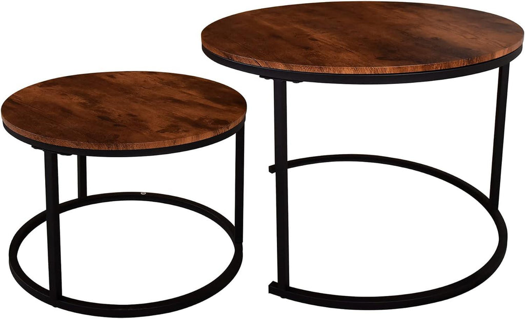 Round Nesting Coffee Table Modern Nesting Side Set of 2 End Table for Living Room Balcony Garden - Marwar Craft & Furniture