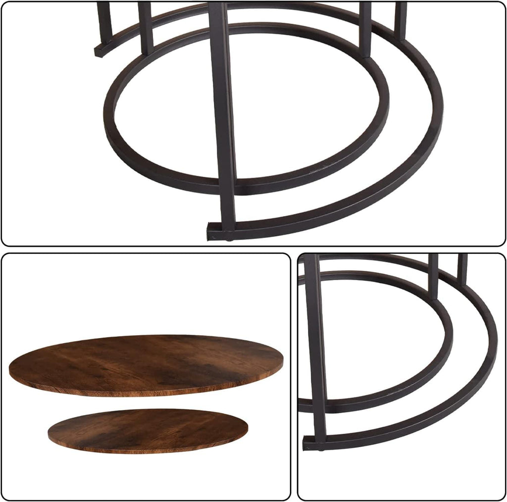 Round Nesting Coffee Table Modern Nesting Side Set of 2 End Table for Living Room Balcony Garden - Marwar Craft & Furniture