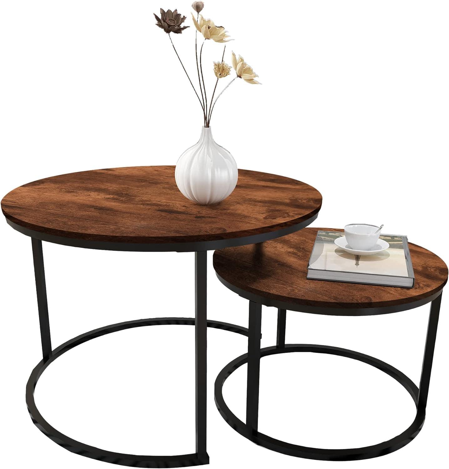 Round Nesting Coffee Table Modern Nesting Side Set of 2 End Table for Living Room Balcony Garden - Marwar Craft & Furniture