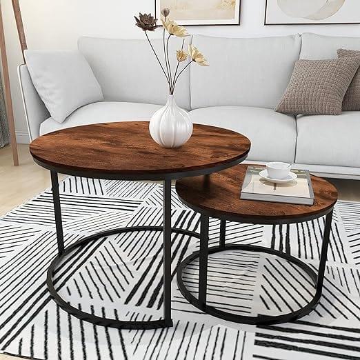 Round Nesting Coffee Table Modern Nesting Side Set of 2 End Table for Living Room Balcony Garden - Marwar Craft & Furniture