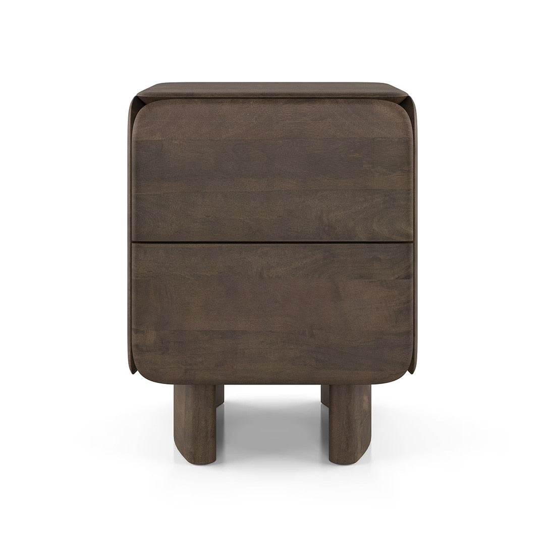 Olen Solid Wood Bedside Table In Danish Walnut Finish - Marwar Craft & Furniture