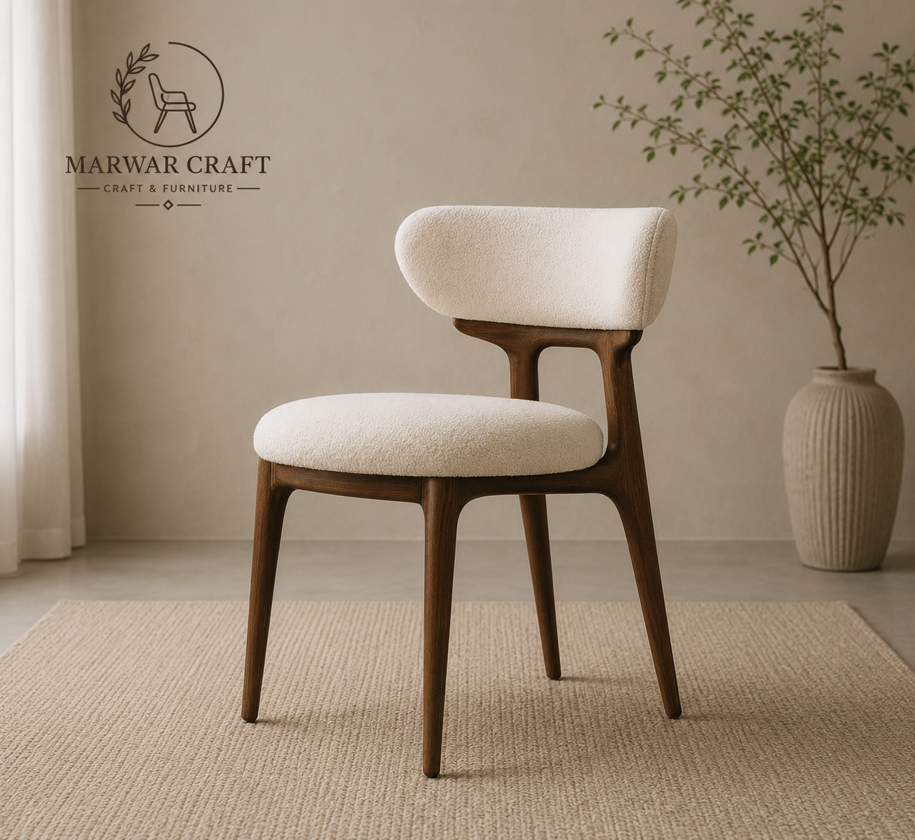 The Aero Curved Accent Chair – Premium Solid Wood Dining Chair with Floating Backrest