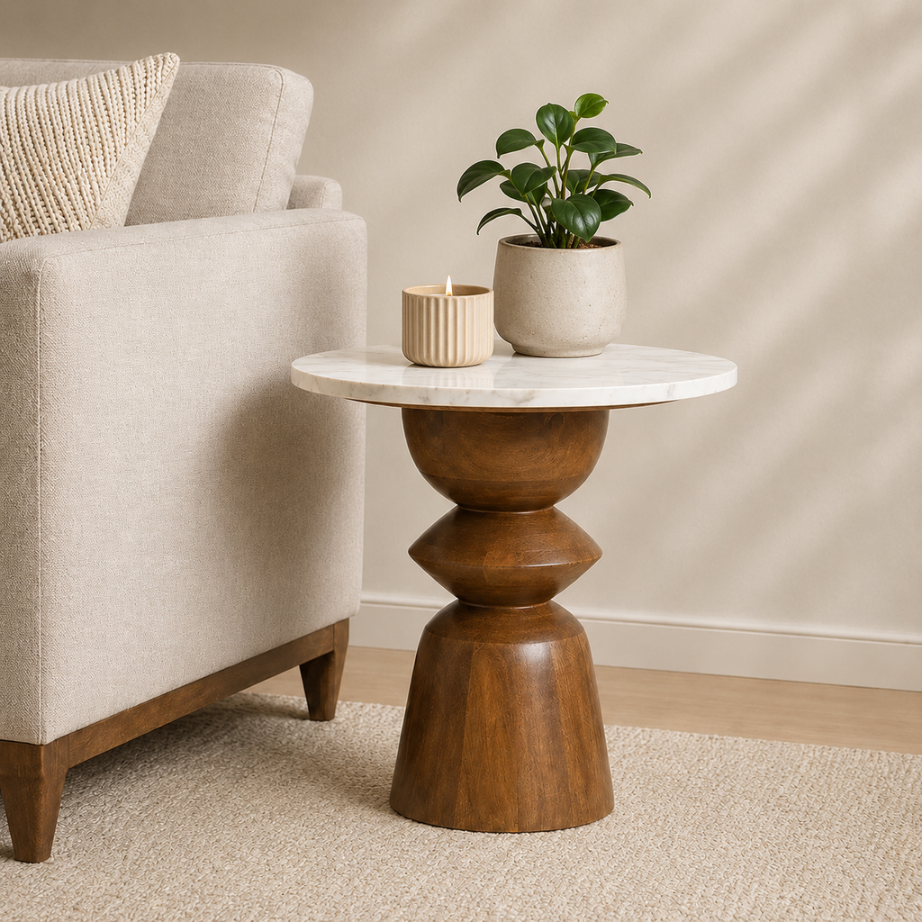 Buy Saaya Wooden Side Table - Marble Top Side Table Online | Marwar Craft & Furniture