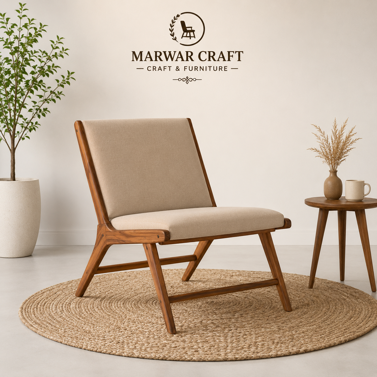 Marwar Craft Premium Wooden Lounge Chair | Mid-Century Modern Accent Chair