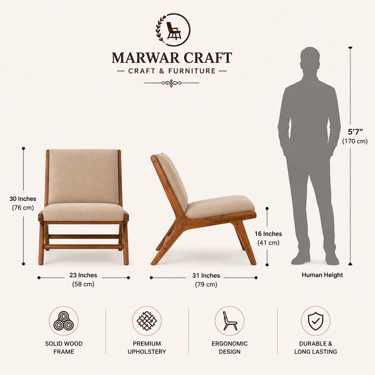 Marwar Craft Premium Wooden Lounge Chair | Mid-Century Modern Accent Chair