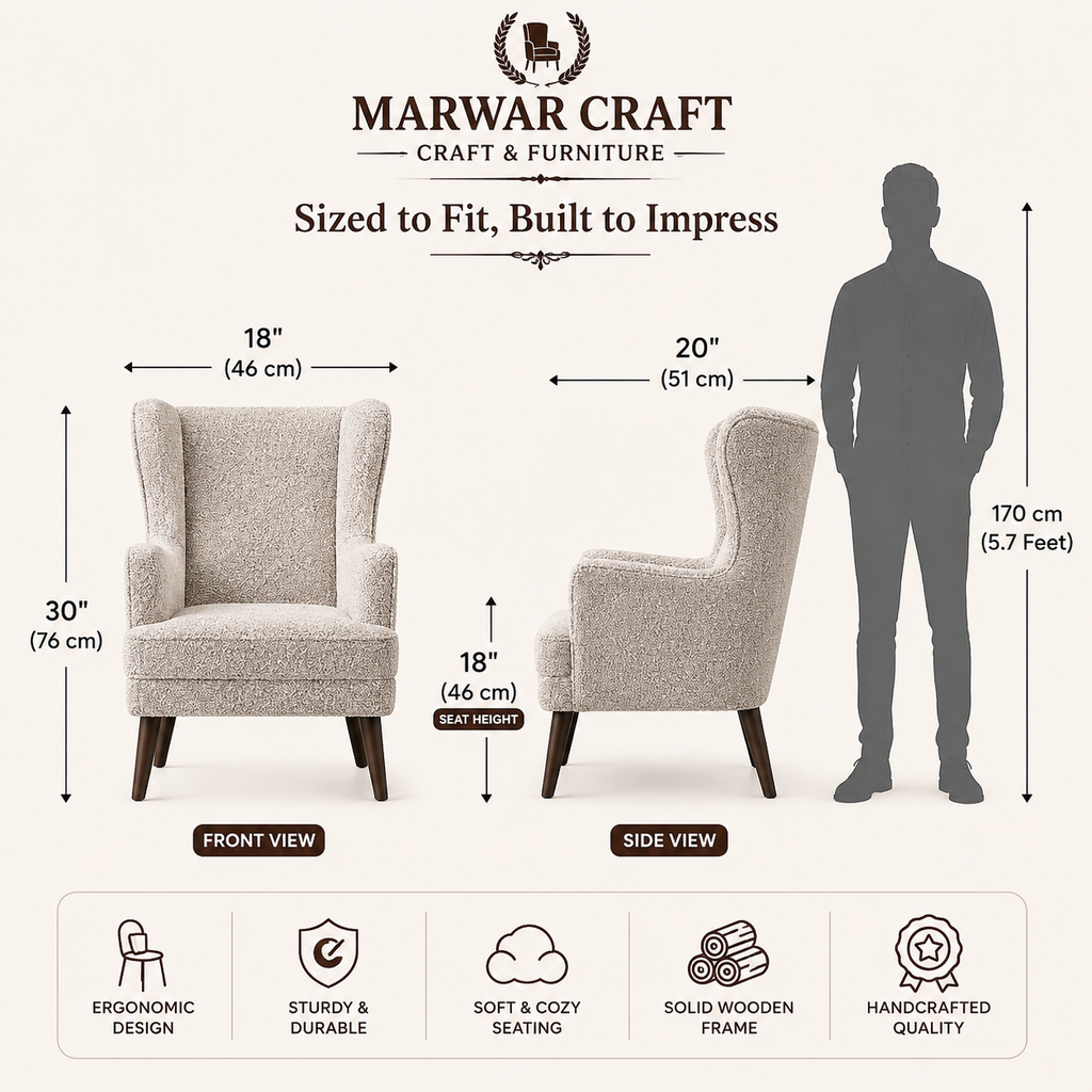 Marwar Craft Wingback Accent Chair | Premium Upholstered Lounge Armchair