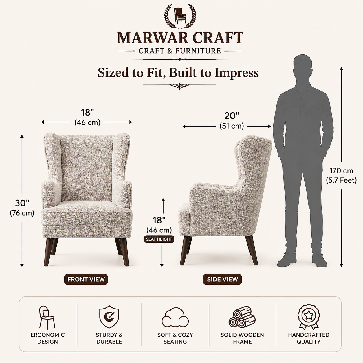 Marwar Craft Wingback Accent Chair | Premium Upholstered Lounge Armchair