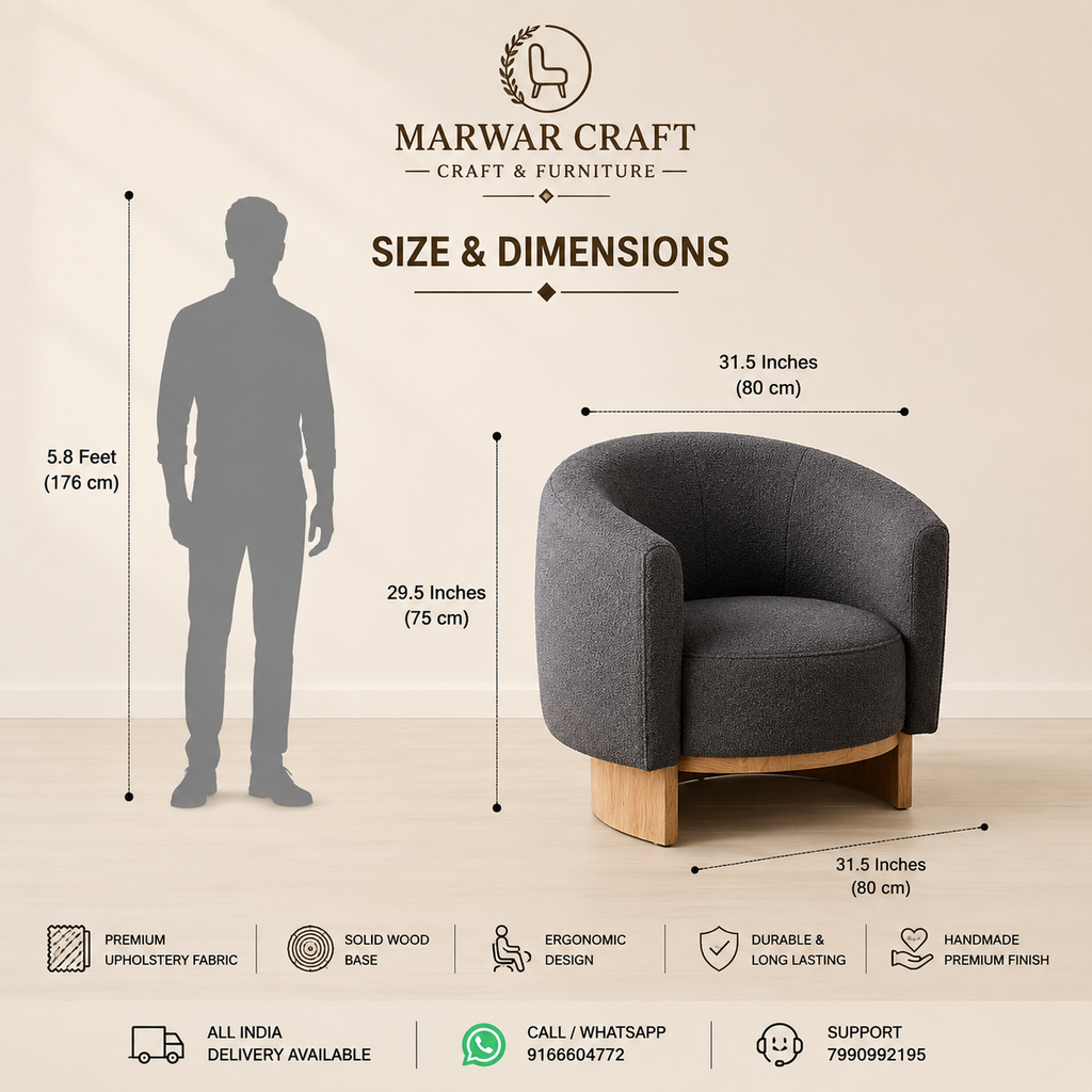 Marwar Craft Premium Barrel Lounge Chair | Modern Upholstered Accent Chair
