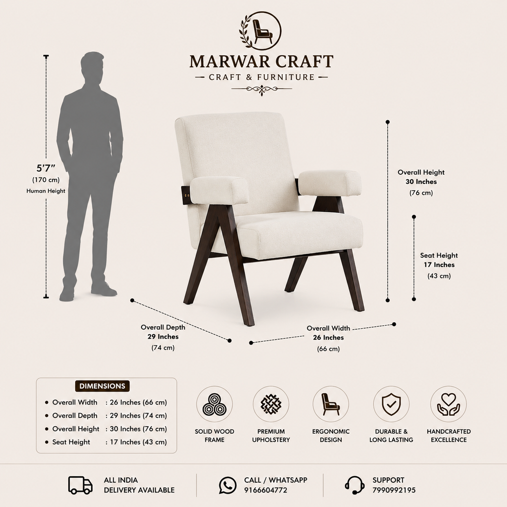 Marwar Craft Premium Wooden Accent Chair | Modern Upholstered Lounge Chair