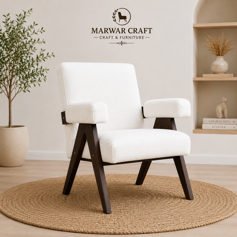 Marwar Craft Premium Wooden Accent Chair | Modern Upholstered Lounge Chair
