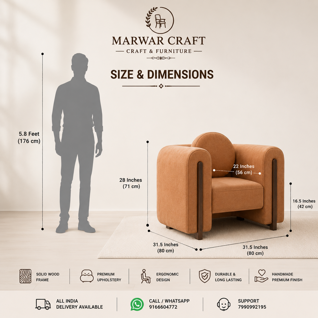 Marwar Craft Premium Barrel Accent Chair | Modern Upholstered Lounge Chair