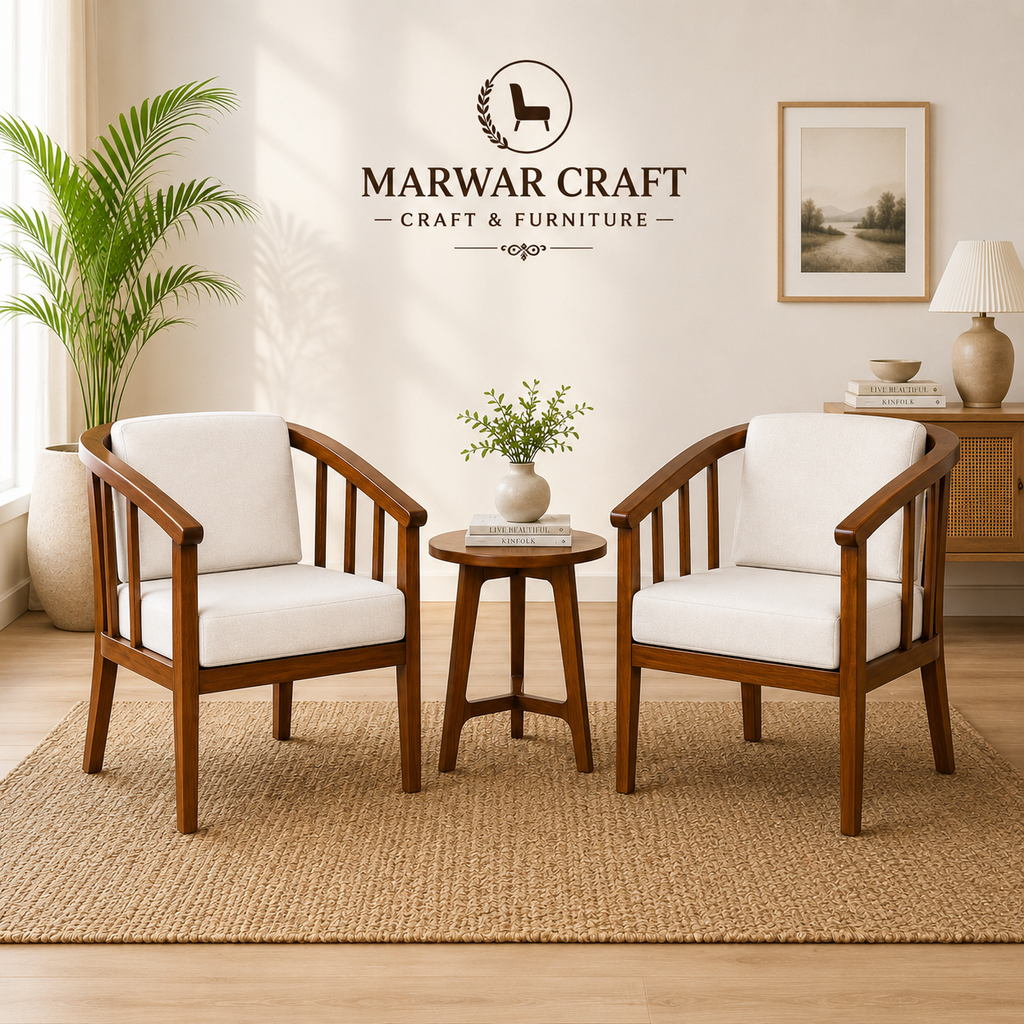 Marwar Craft Premium Wooden Arm Chair Set | Modern Lounge &amp; Accent Chair (Set of 2)