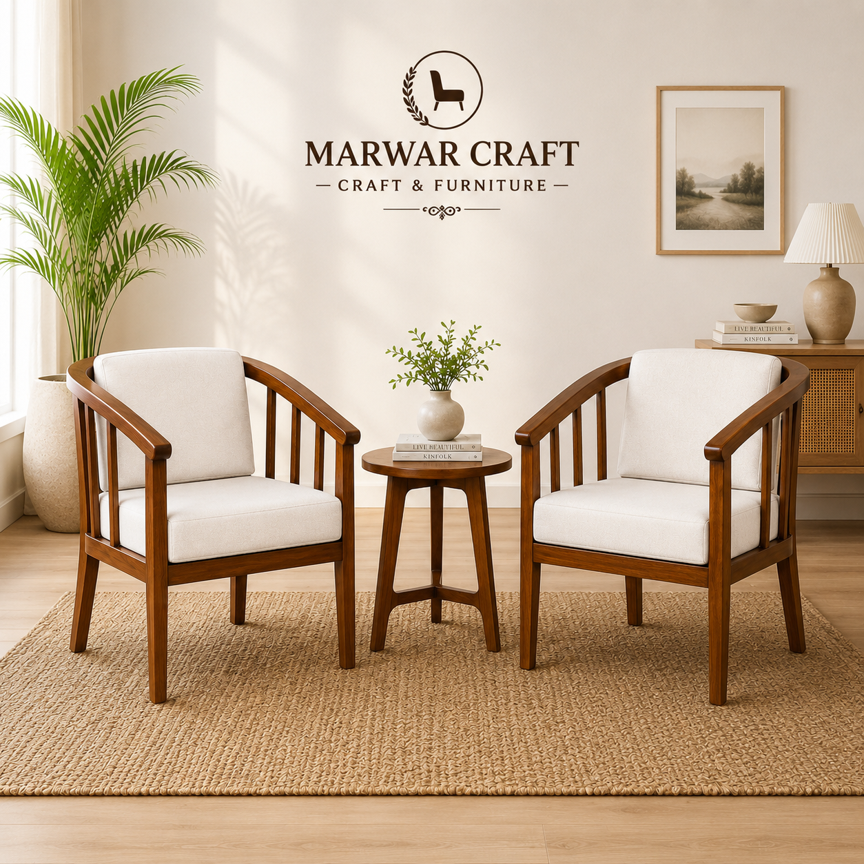 Marwar Craft Premium Wooden Arm Chair Set | Modern Lounge &amp; Accent Chair (Set of 2)