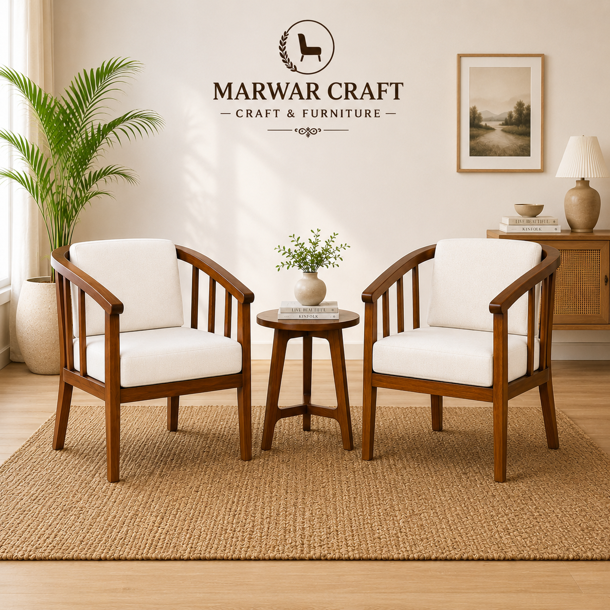 Marwar Craft Premium Round Back Dining Chair | Modern Wooden Upholstered Chair