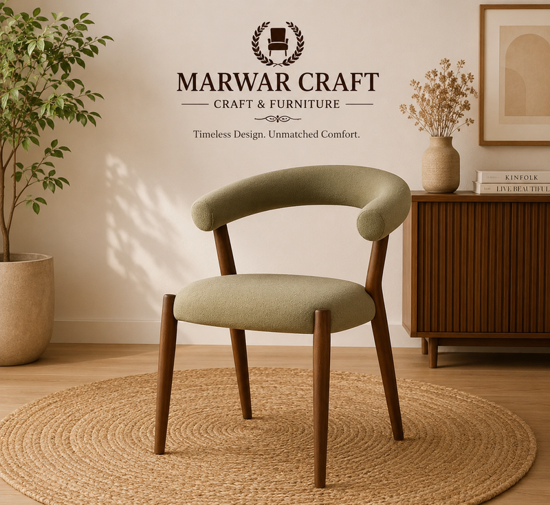 Marwar Craft Curved Back Dining Chair | Modern Upholstered Wooden Accent Chair