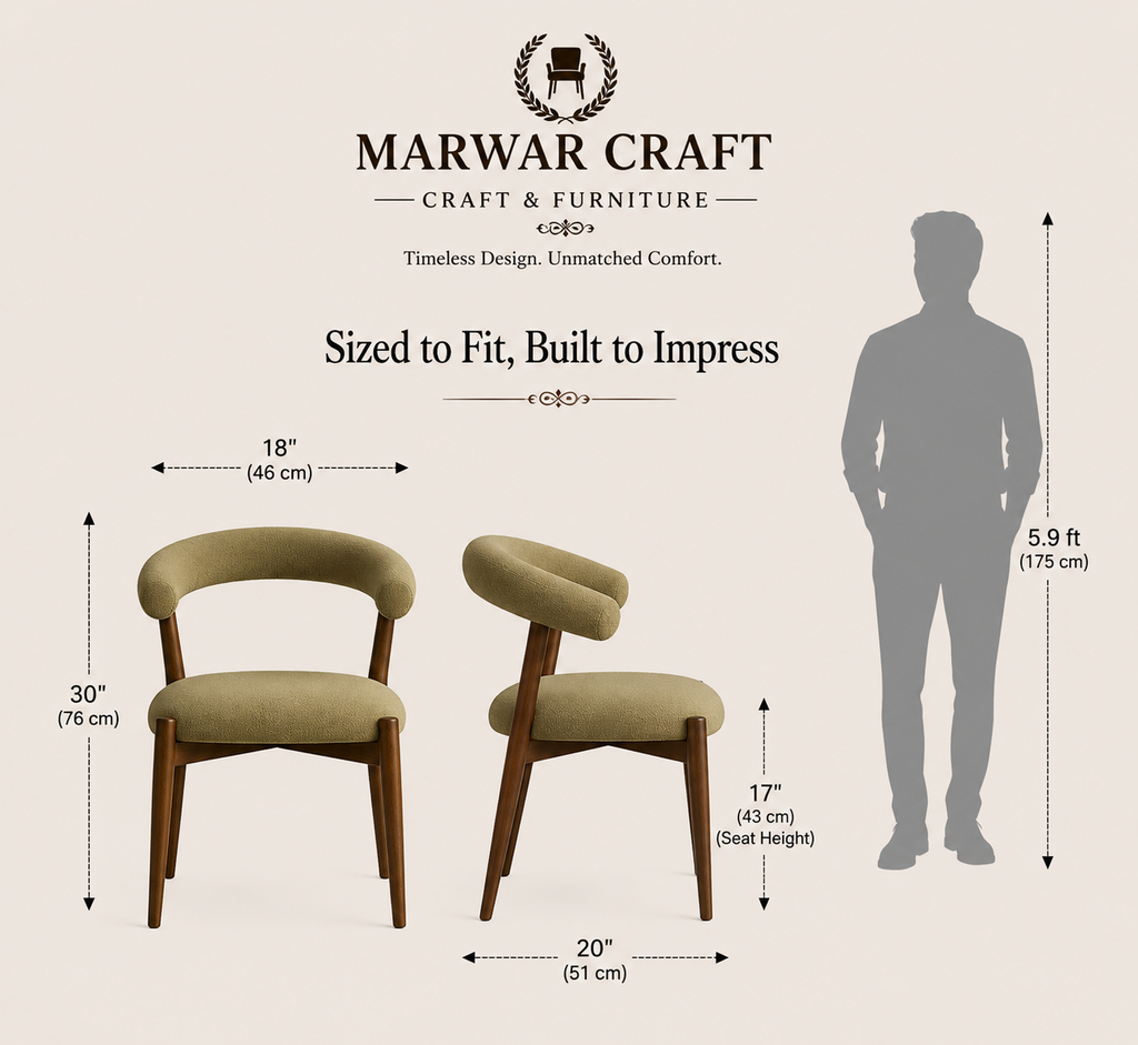 Marwar Craft Curved Back Dining Chair | Modern Upholstered Wooden Accent Chair