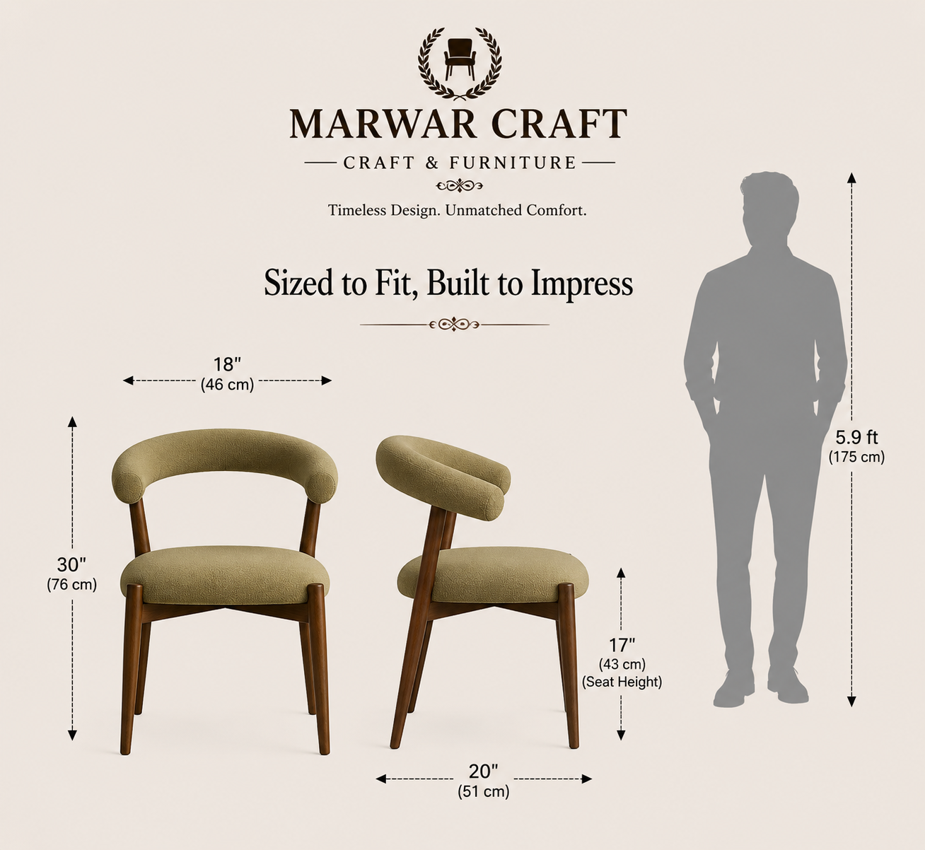 Marwar Craft Curved Back Dining Chair | Modern Upholstered Wooden Accent Chair