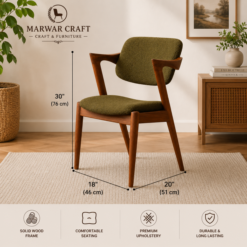 Marwar Craft Premium Scandinavian Wooden Accent Chair | Upholstered Dining &amp; Lounge Chair