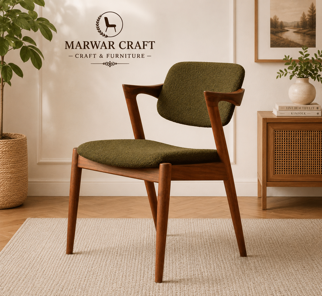 Marwar Craft Premium Scandinavian Wooden Accent Chair | Upholstered Dining &amp; Lounge Chair