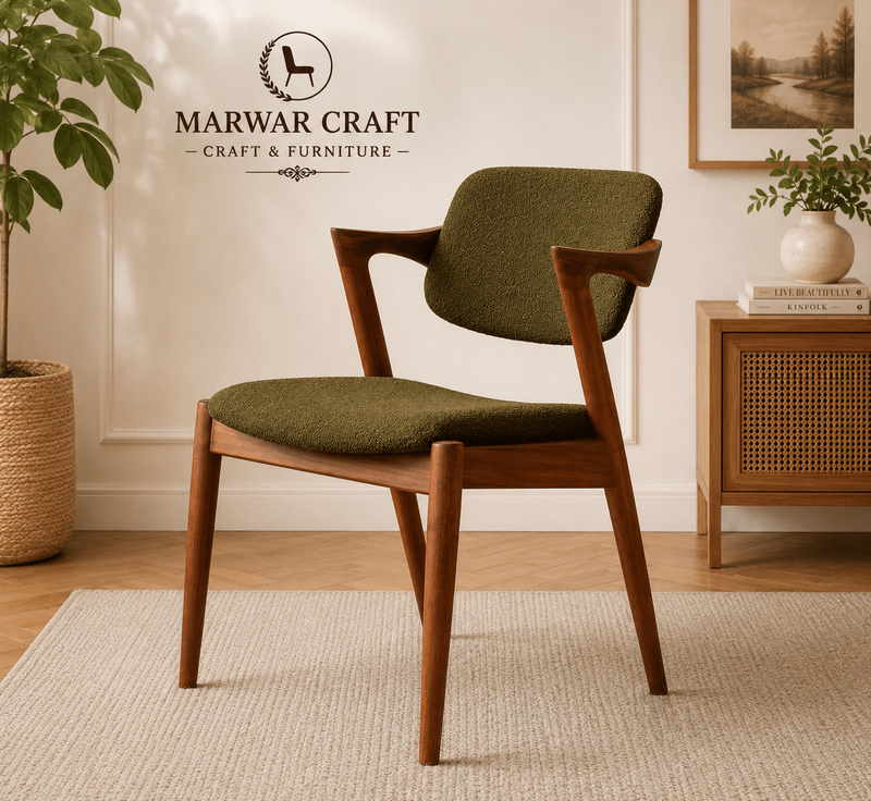 Marwar Craft Premium Scandinavian Wooden Accent Chair | Upholstered Dining & Lounge Chair