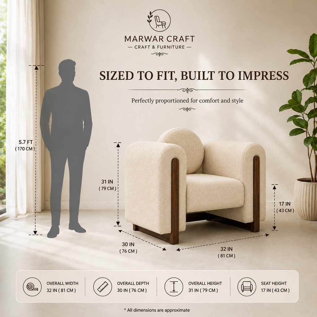 Marwar Craft & Furniture Modern Bouclé Accent Chair | Single Seater Lounge Sofa Chair with Solid Wood Frame