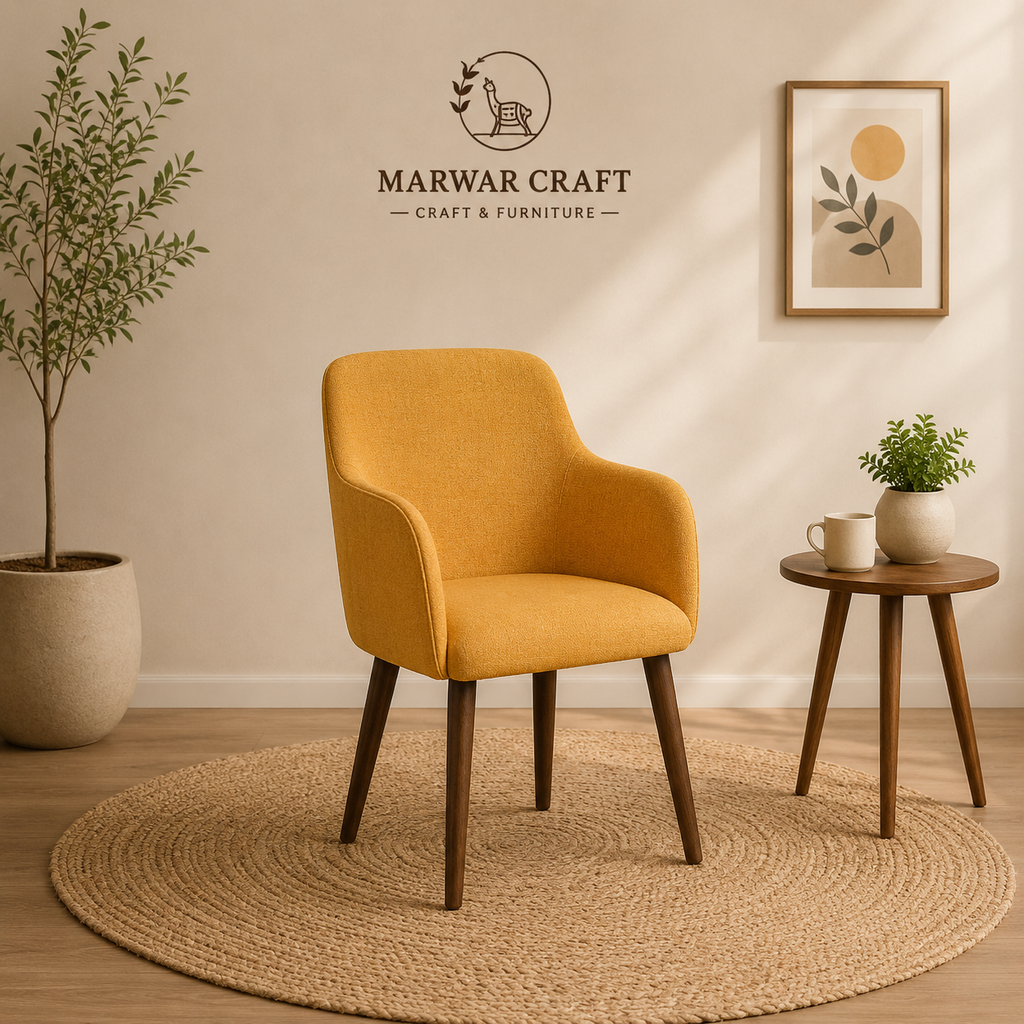 Modern Upholstered Accent Chair | Solid Wood Legs | Living Room & Bedroom Lounge Chair