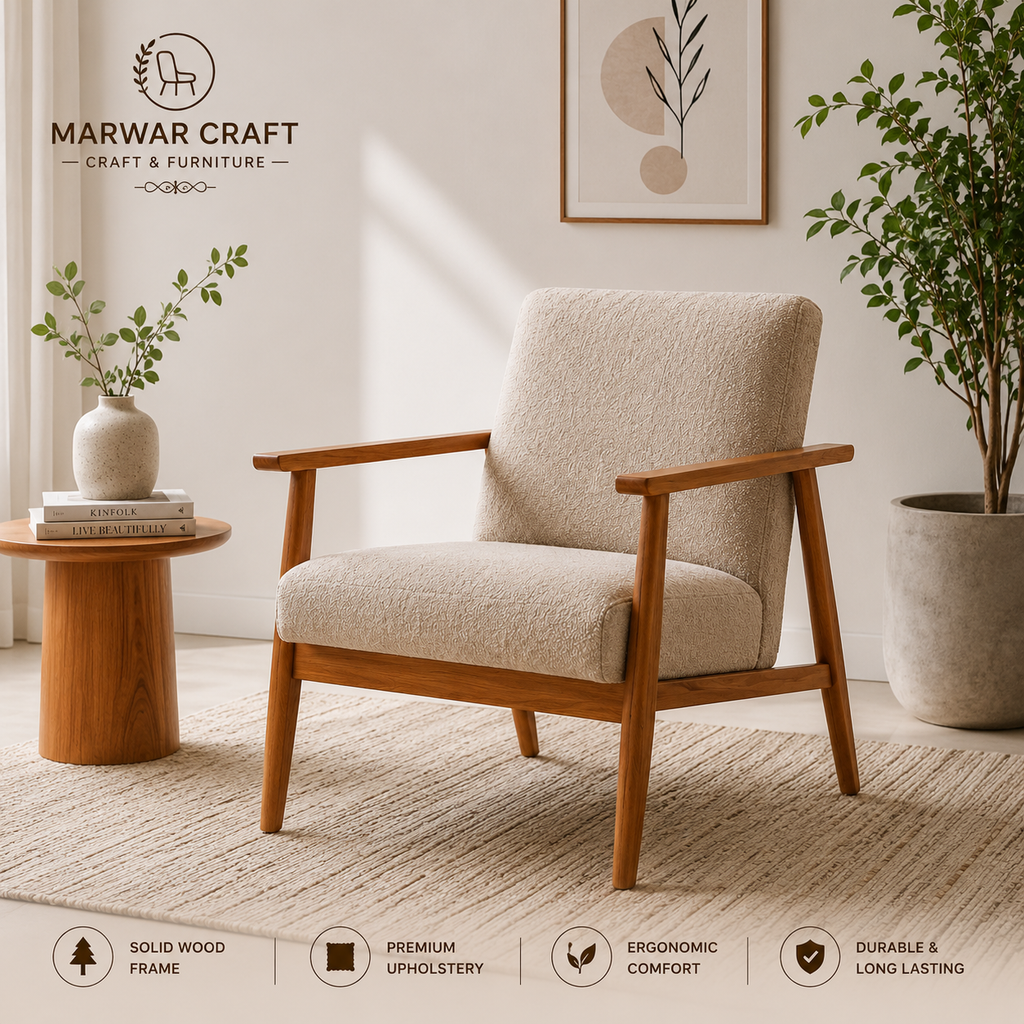 Marwar Craft Premium Wooden Accent Chair | Modern Lounge Chair with Upholstered Seat