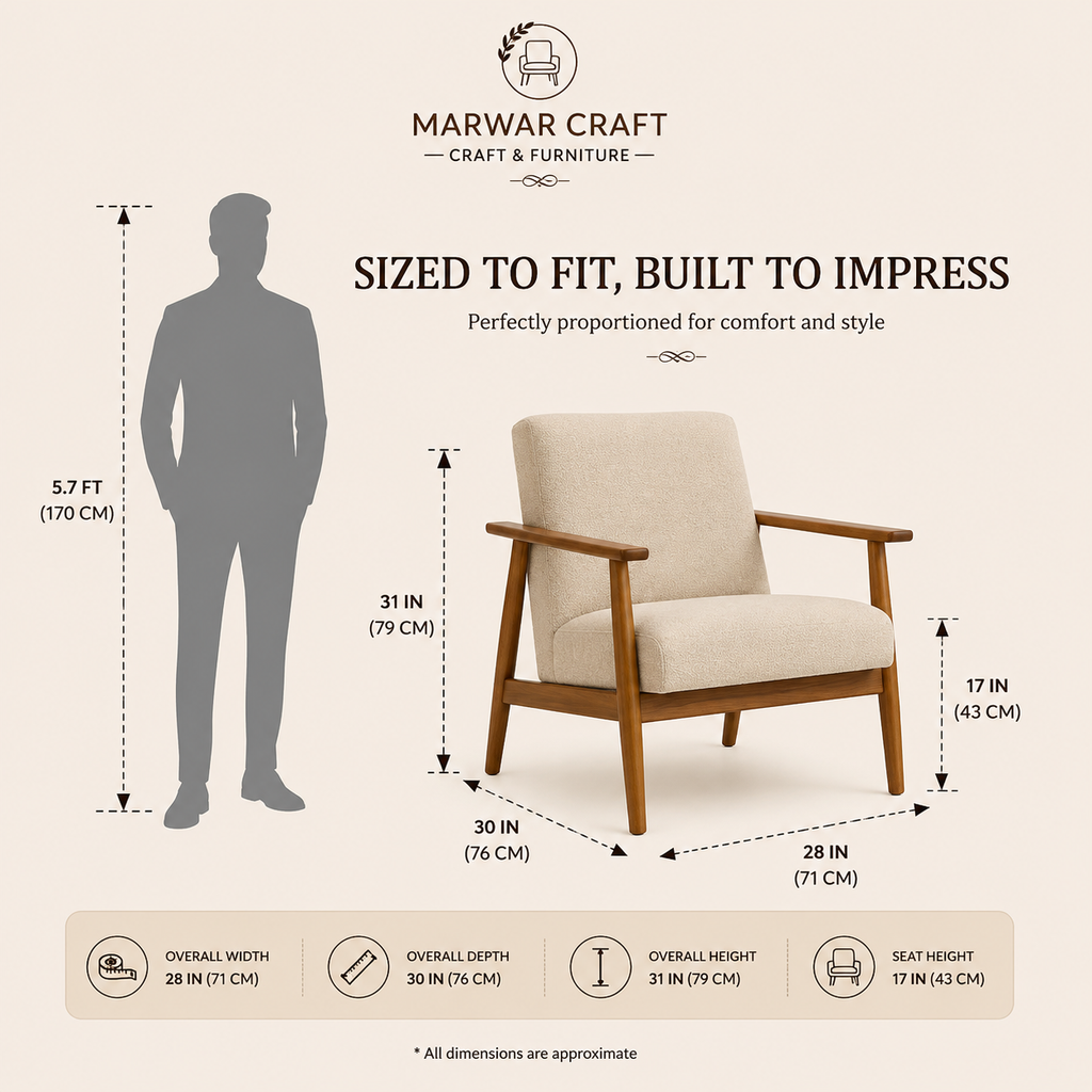 Marwar Craft Premium Wooden Accent Chair | Modern Lounge Chair with Upholstered Seat