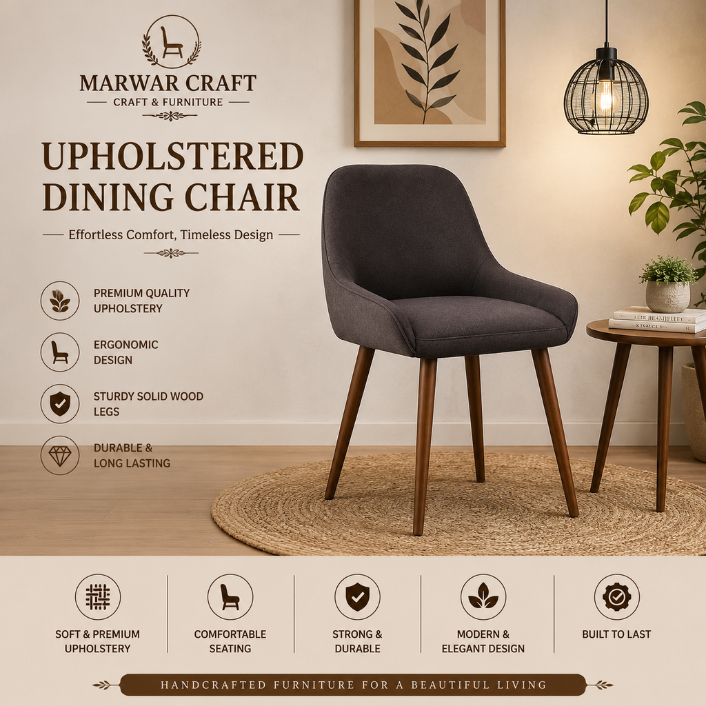 Marwar Craft Upholstered Dining Chair | Modern Fabric Accent Chair with Solid Wood Legs