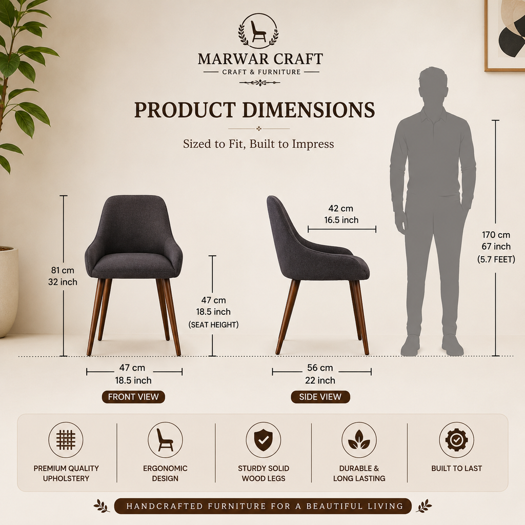 Marwar Craft Upholstered Dining Chair | Modern Fabric Accent Chair with Solid Wood Legs