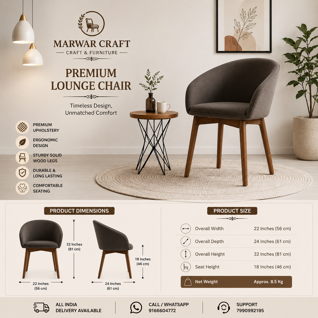 Marwar Craft Premium Barrel Accent Chair | Modern Upholstered Dining &amp; Lounge Chair