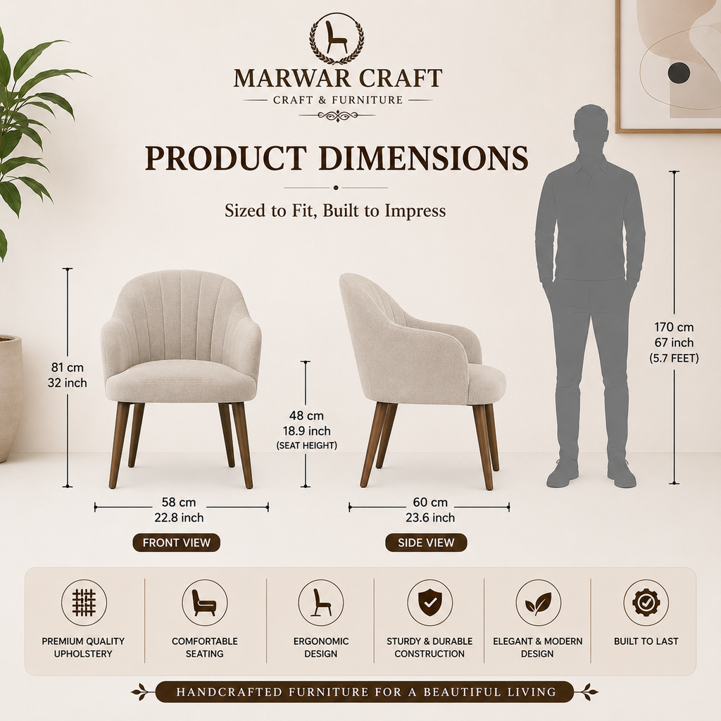 Marwar Craft Upholstered Accent Chair | Premium Fabric Lounge Chair with Solid Wood Legs