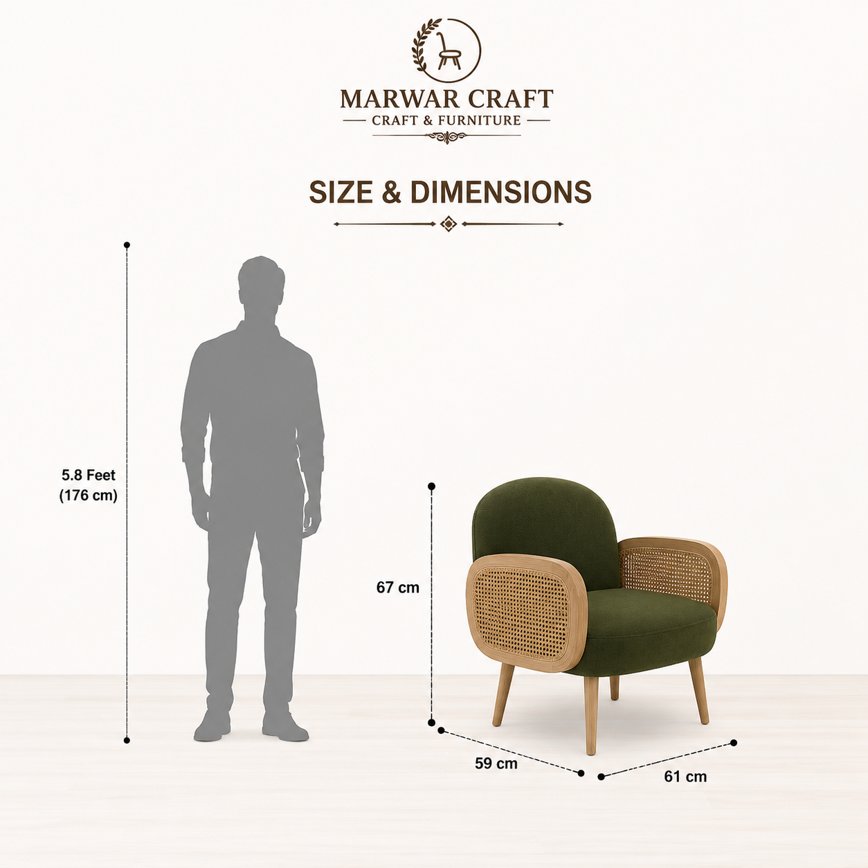 Marwar Craft Premium Cane Accent Lounge Chair | Solid Wood &amp; Upholstered Seating
