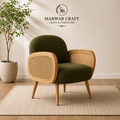 Marwar Craft Premium Cane Accent Lounge Chair | Solid Wood &amp; Upholstered Seating