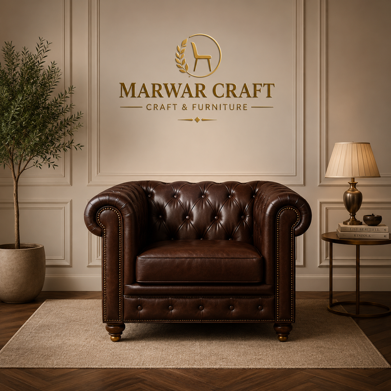 The Windsor Chesterfield Armchair – Premium Tufted Dark Brown Leather Single Seater Lounge Chair