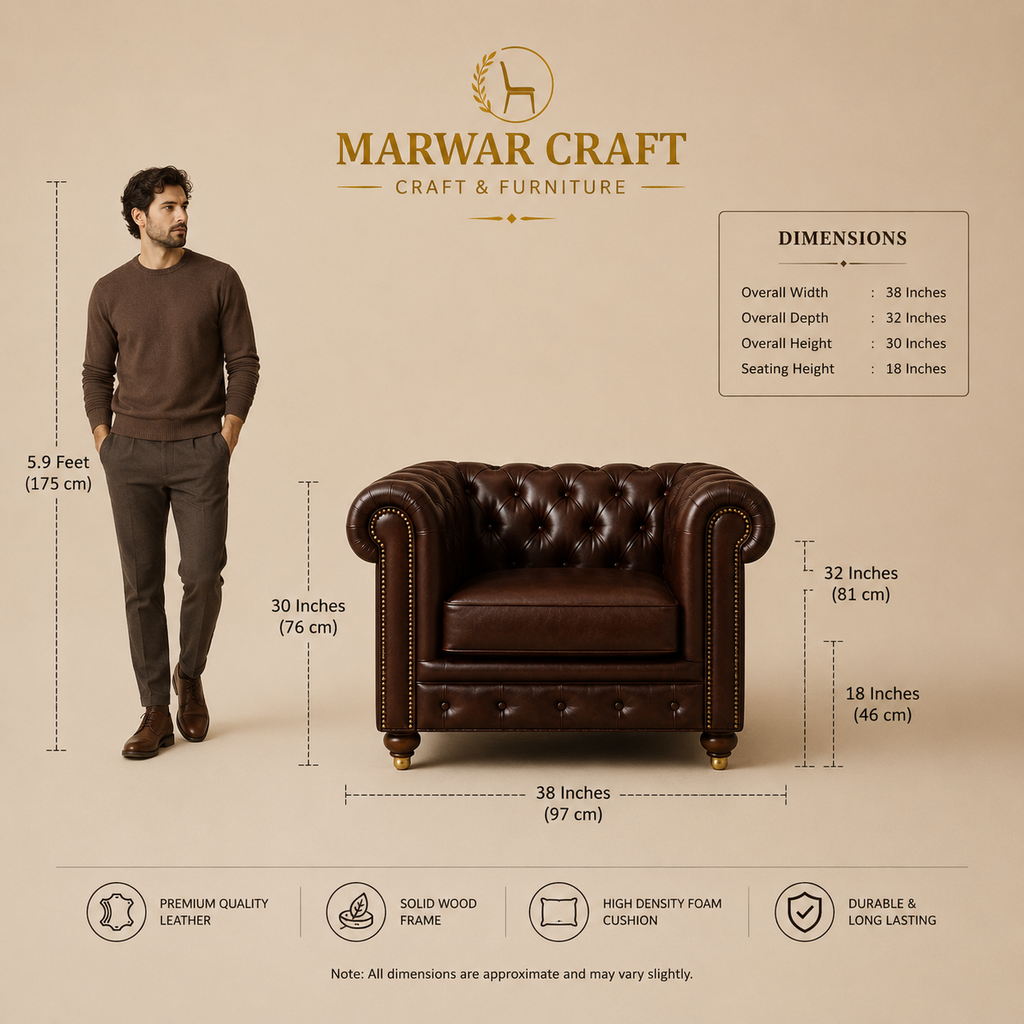 The Windsor Chesterfield Armchair – Premium Tufted Dark Brown Leather Single Seater Lounge Chair