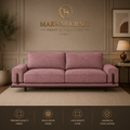 The Iris Mauve Sofa – Premium Custom Fabric 3-Seater Couch with Accent Wooden Base &amp; Straps