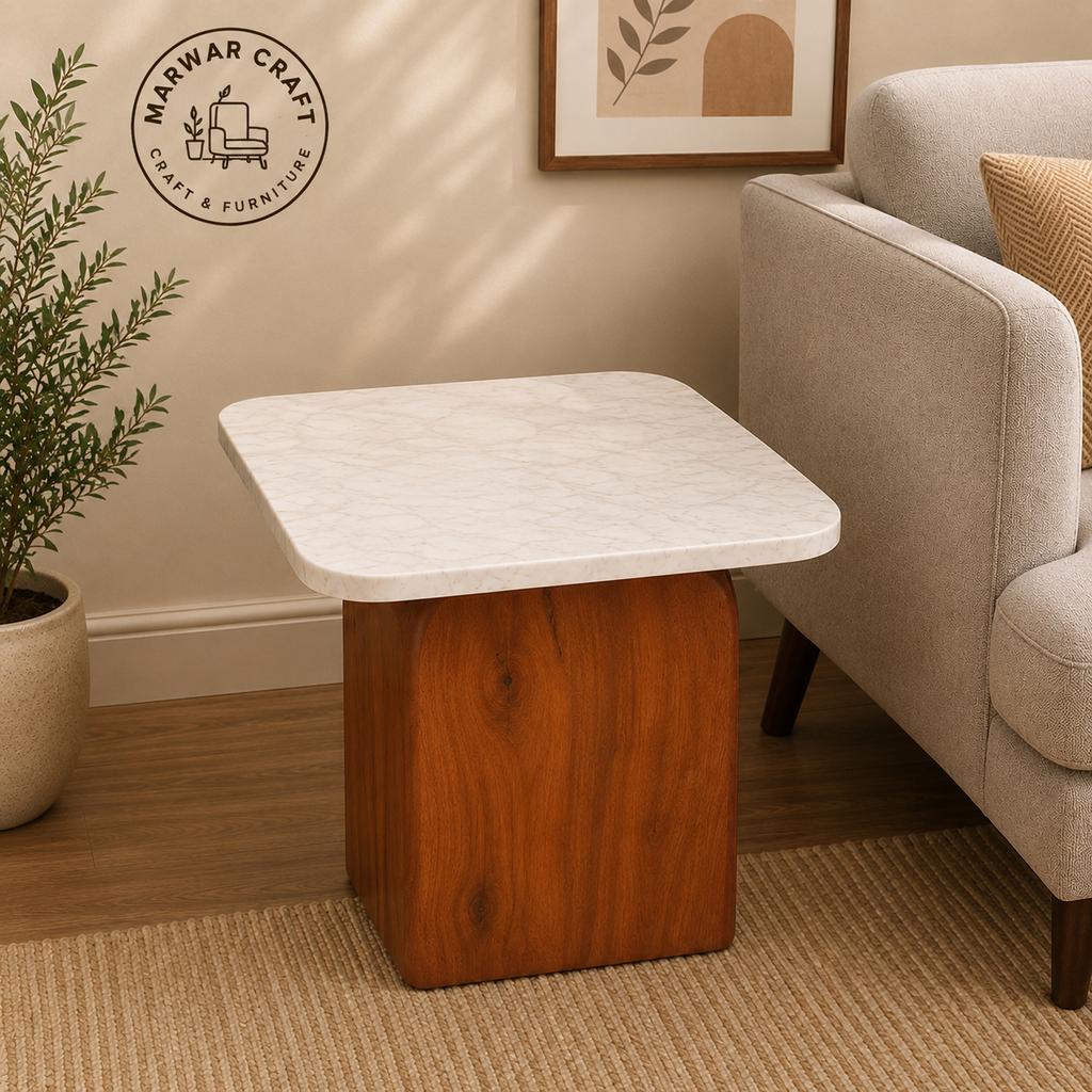 Buy Ohana Wooden Side Table - Marble Top Side Table Online -Marwar Craft & Furniture