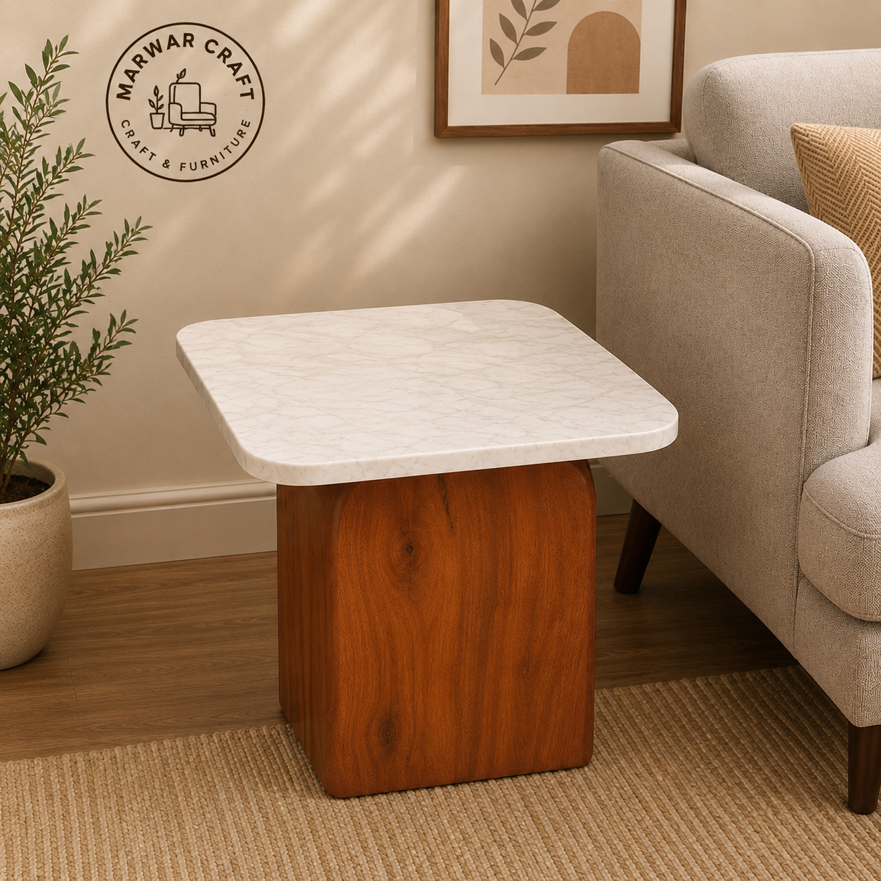 Buy Ohana Wooden Side Table - Marble Top Side Table Online -Marwar Craft & Furniture
