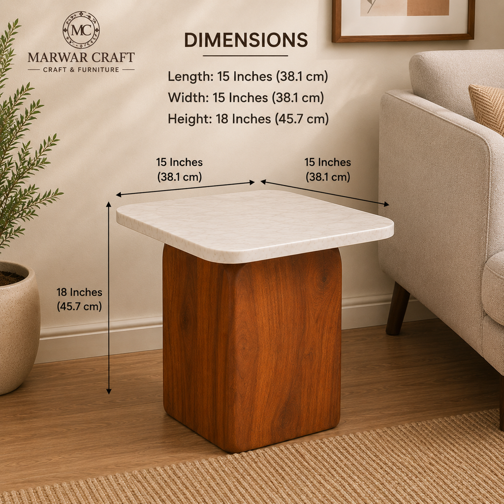 Buy Ohana Wooden Side Table - Marble Top Side Table Online -Marwar Craft & Furniture